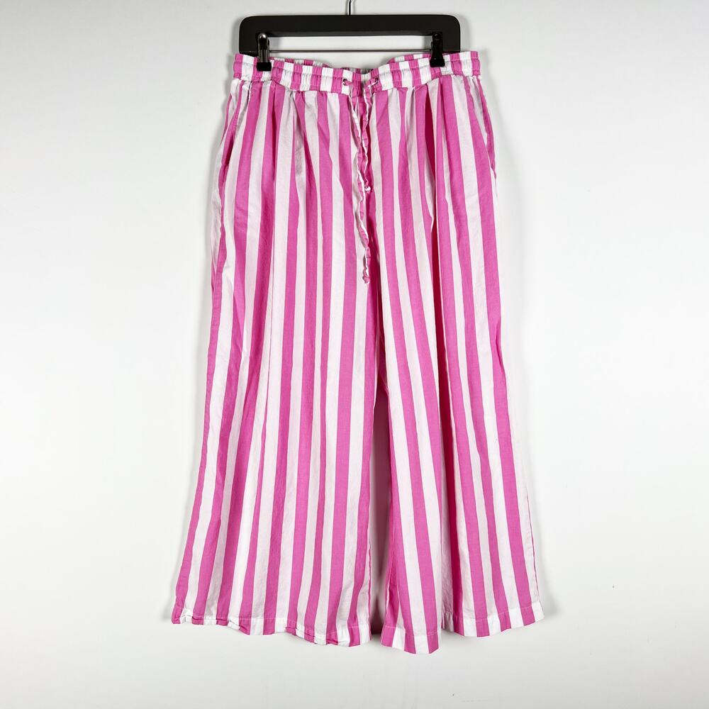 Sundry pink and white striped wide leg casual drawstring pants Size XL